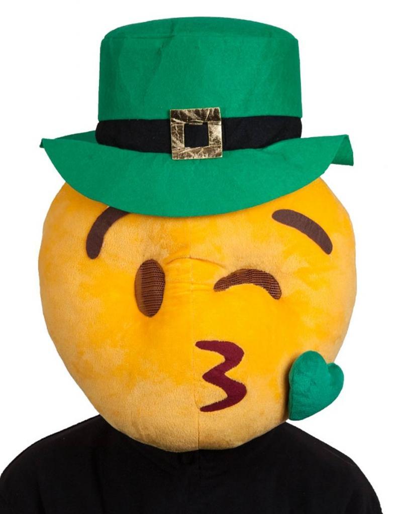 St Patrick's Day Kissing Face Emoticon Mascot Head by Wicked MH-1295 and available from Karnival Costumes