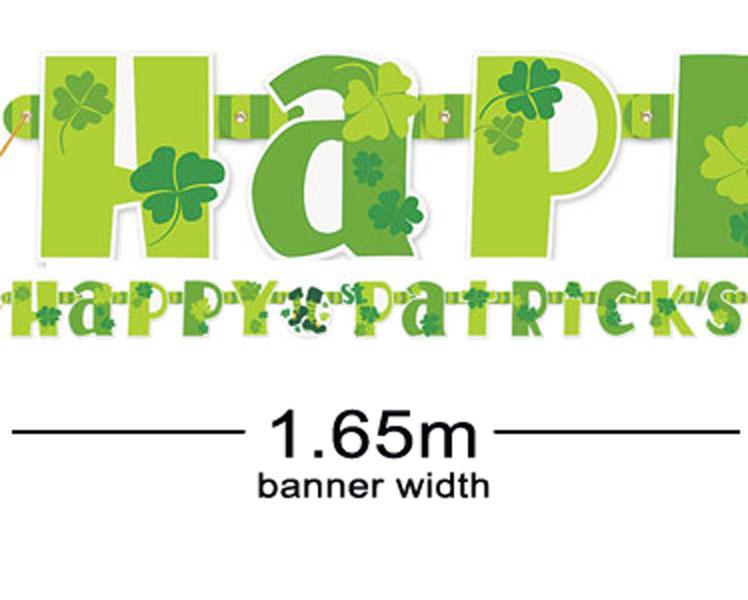 Single 1.65m wide Happy St Patrick's Jointed Letter Banner by Unique 44920 and available from Karnival Costumes online party shop