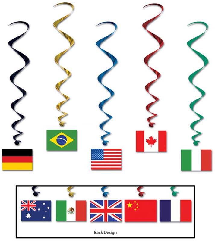International Flag Swirl Decorations pk 5 by Beistle 57598 available from Karnival Costumes online party shop