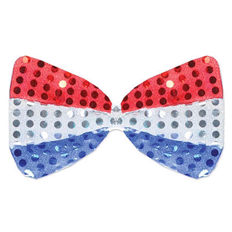 Patriotic Bow Tie in Red Silver and Blue stripes by Beistle 60703-RSB and available in the UK from Karnival Costumes online party shop