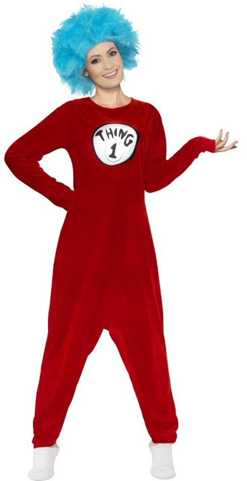 Unisex Dr Suess Cat in the Hat Thing 1 or Thing 2 Costume for Adults by Smiffys 42922 available here at Karnival Costumes online party shop