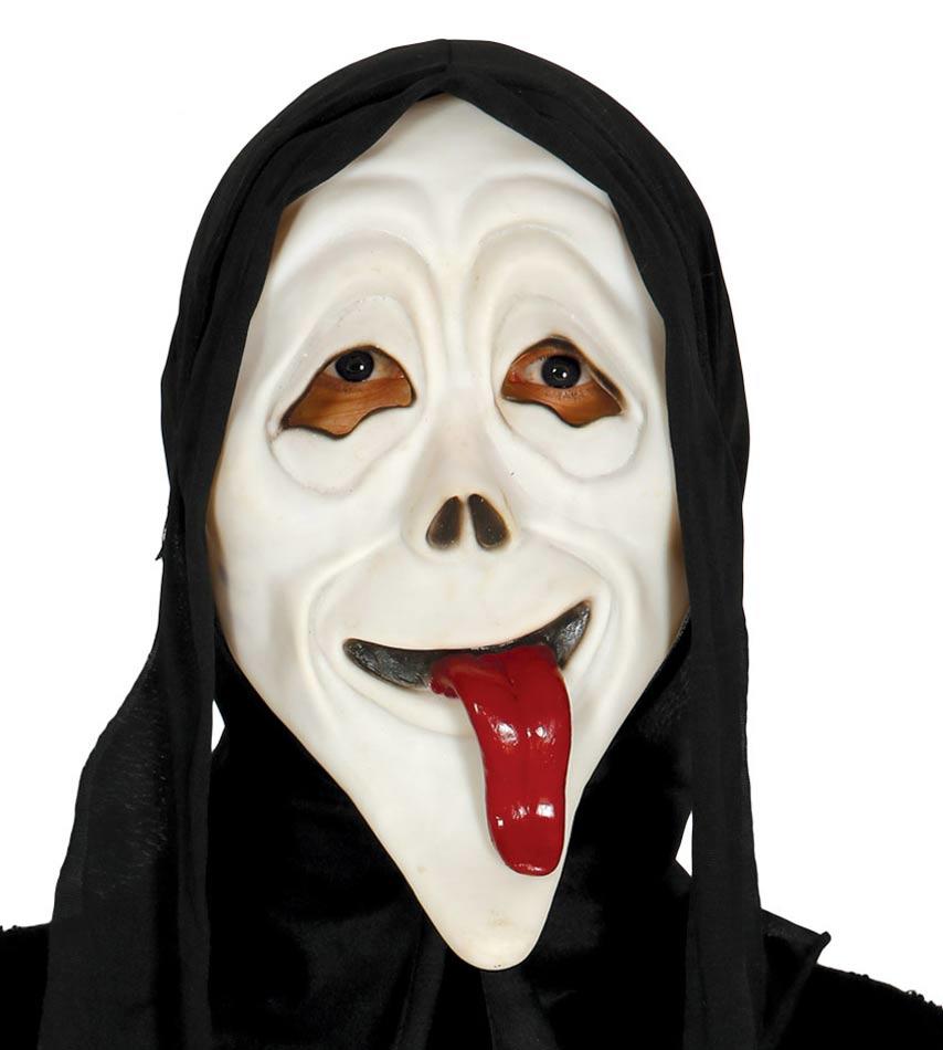Ghostly Murderer Smiley Mask with Tongue by Guirca 2449 and available here at Karnival Costumes online Halloween shop
