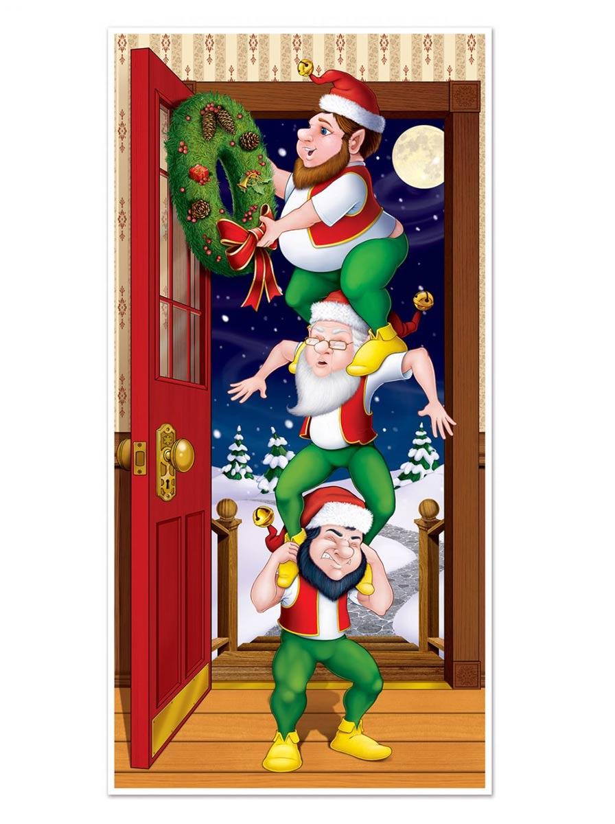 Christmas Elves Game Door Cover Decoration by Beistle 20009 available here at Karnival Costumes online Christmas party shop