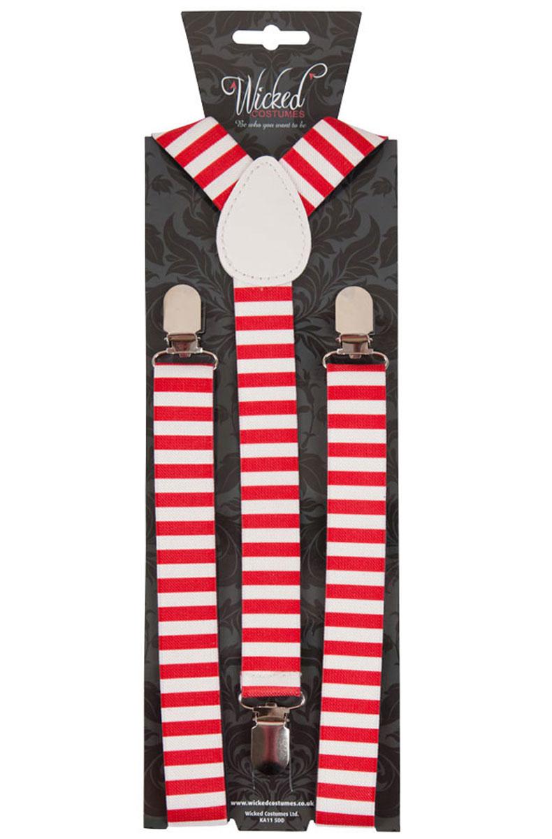 Red and White Candystripe Braces / Suspenders by Wicked AC-9305 avalable from a collection of Christmas themed braces here at Karnival Costumes