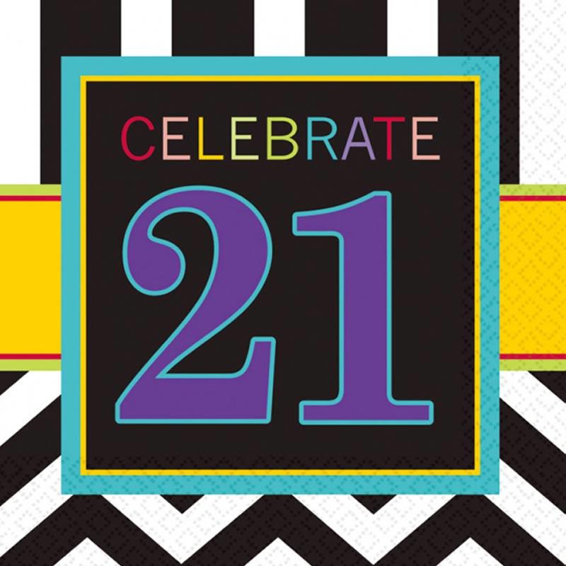 21st Birthday Celebrate Luncheon Napkins 33cm - pk16 by Amscan 997915 available here at Karnival Costumes online party shop