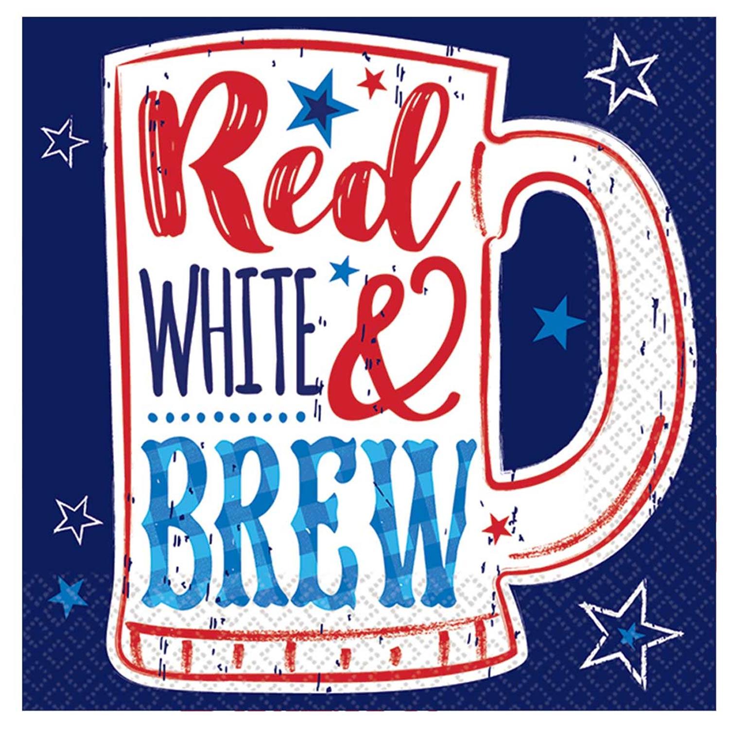Red, White and Brew USA Beverage Napkins Paper 2Ply by Amscan 50777701 available here at Karnival Costumes online party shop