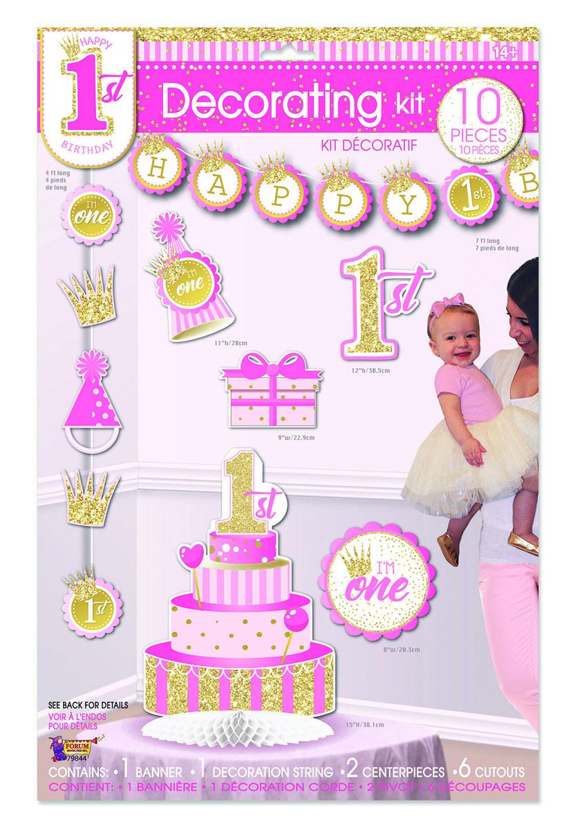 10pc Girl's 1st Birthday Party Decorating Kit by Forum Novelties 79844 available in the UK here at Karnival Costumes online party shop