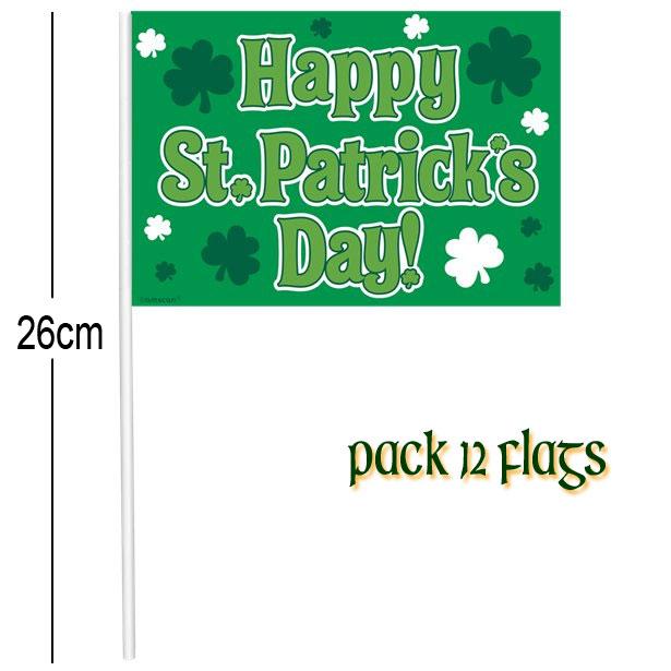 'Happy St Patrick's Day' Multipack Flags value pack 12 pieces by Amscan 395307 available in the UK here at Karnival Costumes online party shop