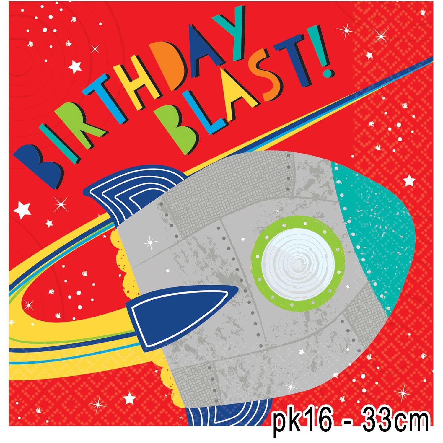 Blast Off Birthday Luncheon Napkins pk16 by Amscan 512278 available here at Karnival Costumes online party shop