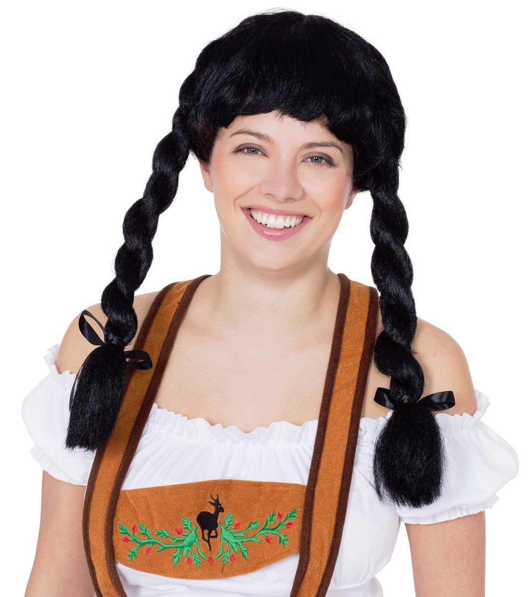 Bavarian Fraulein Pigtail Wig in Black by Bristol Novelties BW943 and available here at Karnival Costmes online party shop