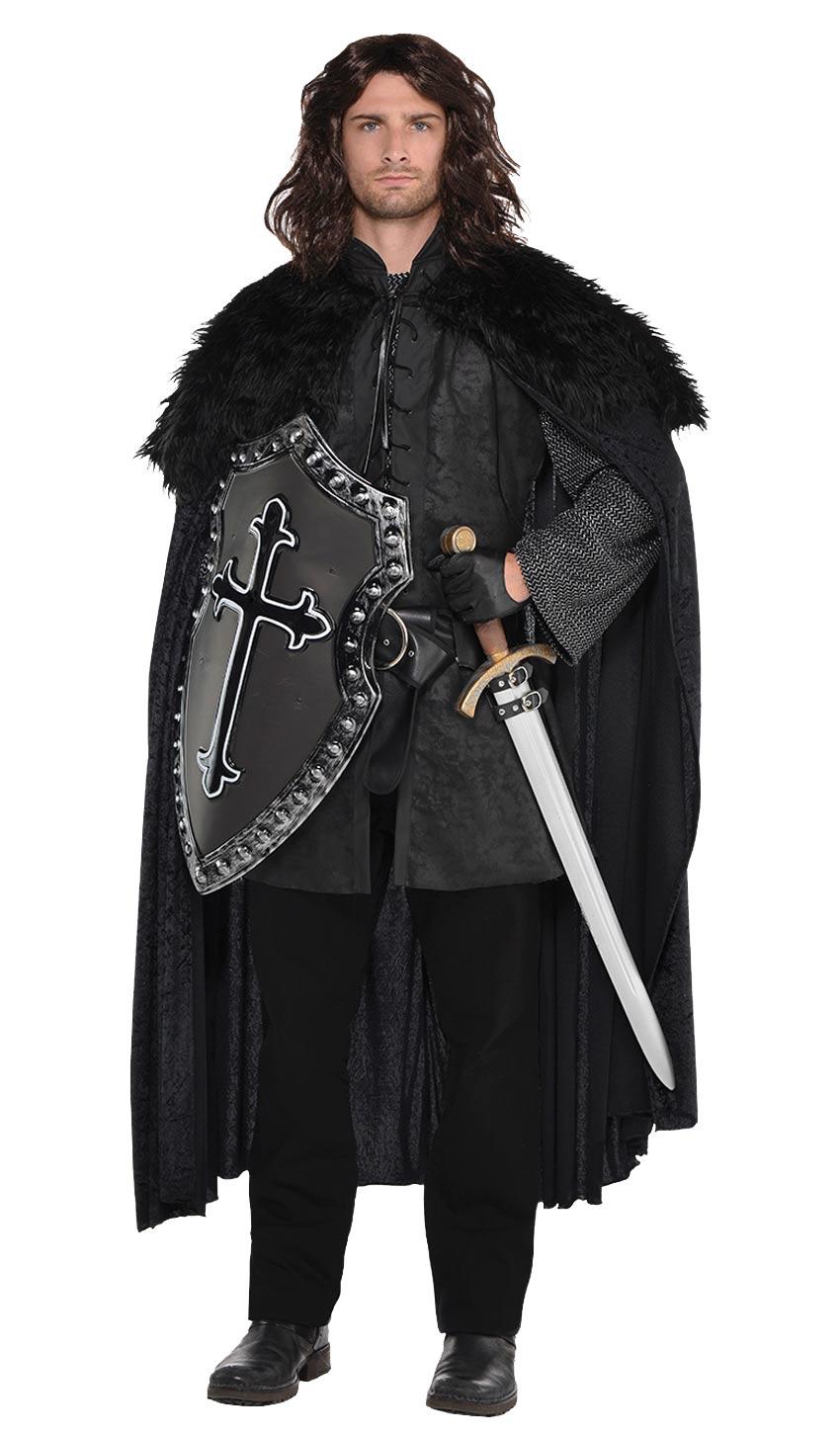 Warrior Cape Adult in black with wide faux fur collar by Amscan 847451 available here at Karnival Costumes online party shop
