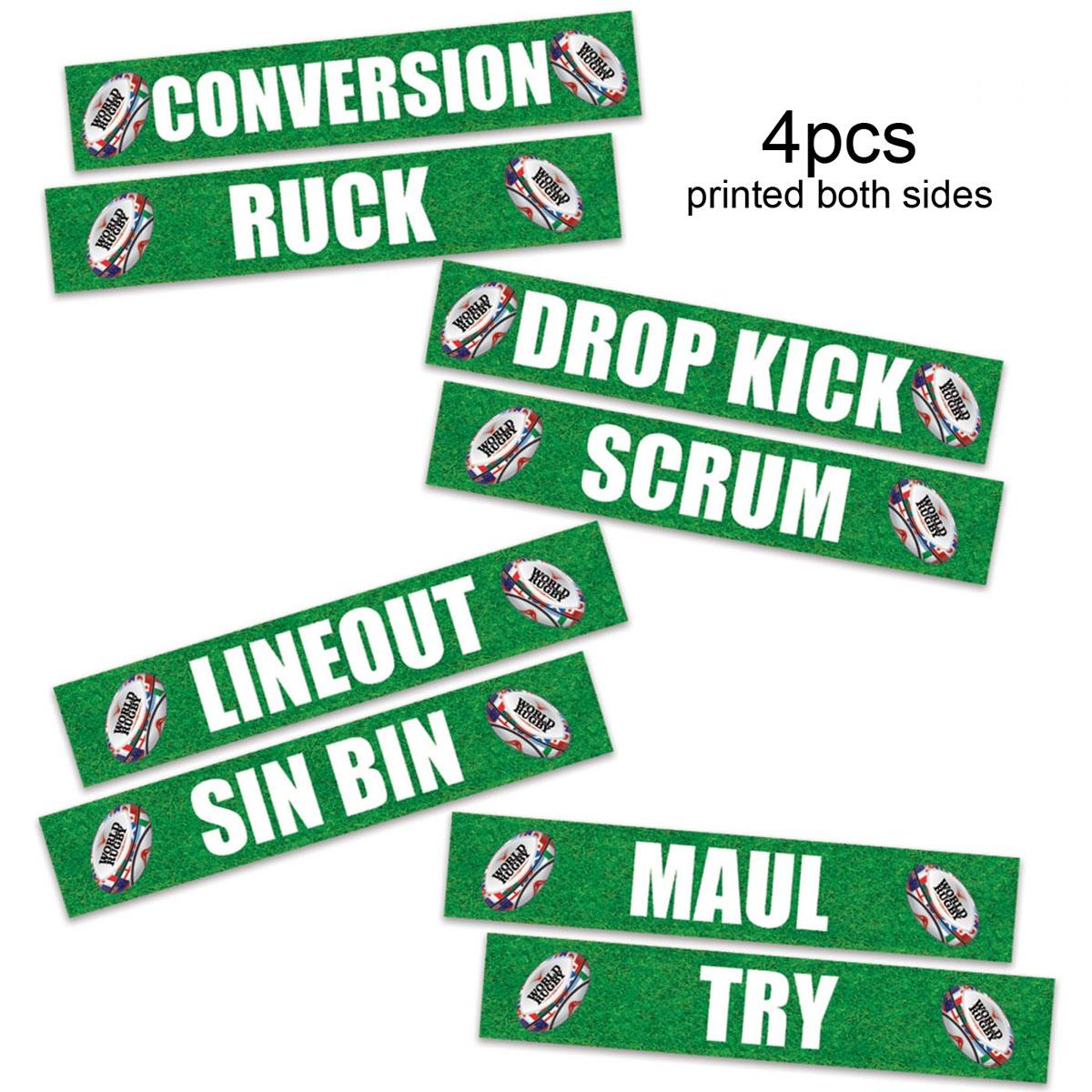 Pk 4 Rugby Phrase Cutout Decorations by Beistle ZSI00029HP available here at Karnival Costumes online party shop