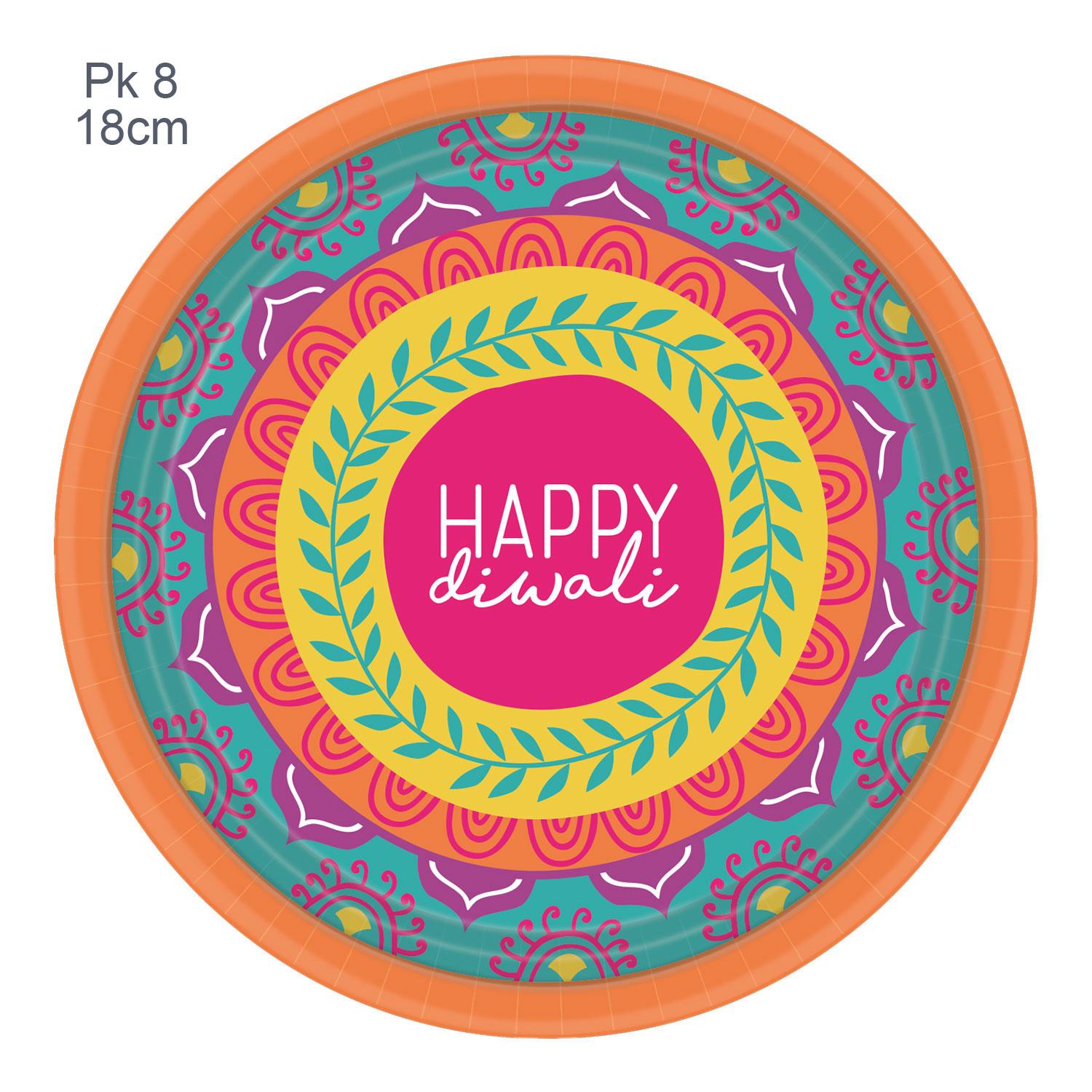 Diwali Celebrations Paper Plates 18cm pk8 by Amscan 542413 available here at Karnival Costumes online party shop