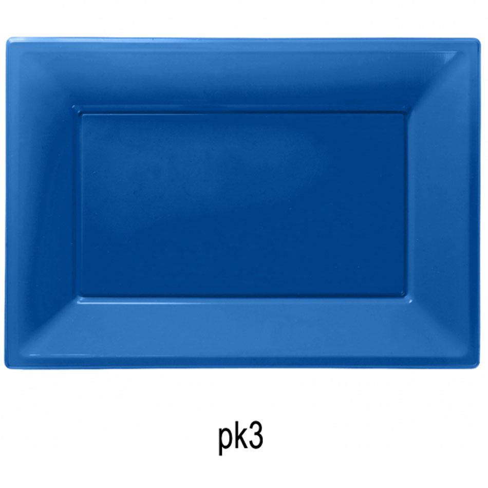 Bright Blue Plastic Serving Platters - Pkt 3 individual resueable trays by Amscan 997428 available here at Karnival Costumes online party shop