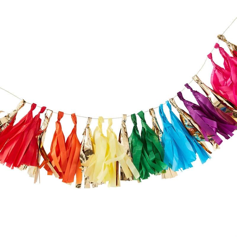 Rainbow Multi-Coloured Tassel Garland by Ginger Ray RA-934 available here at Karnival Costumes online party shop