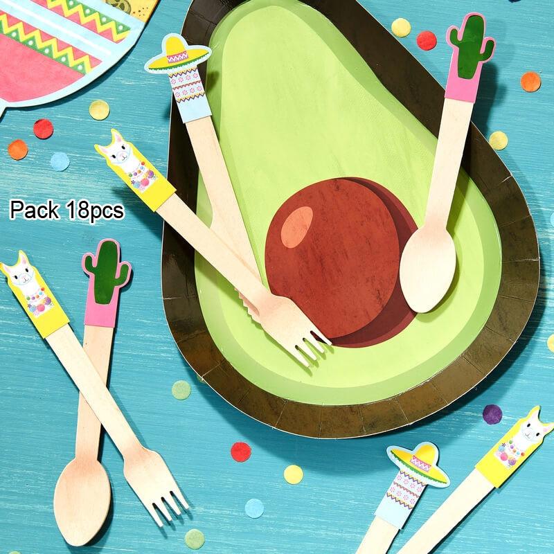 Viva la Fiesta Wooden Cutlery pk18 pieces by Ginger Ray VA-811 available here at Karnival Costumes online party shop