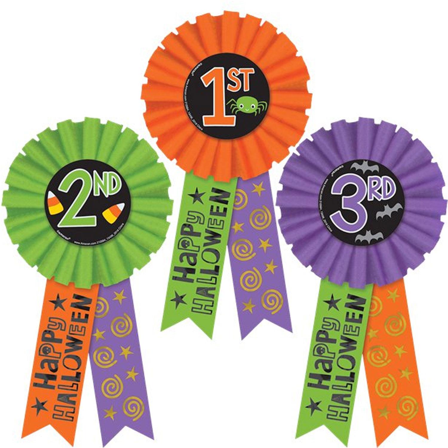 Pack of 3 Halloween Award Rosettes and Ribbons by Amscan 210564 available here at Karnival Costumes online Halloween party shop