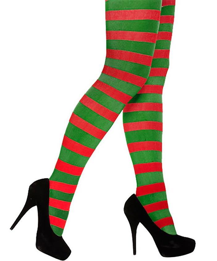 Red and Green Striped Elf Tights by Henbrandt W00987 available here at Karnival Costumes online party shop