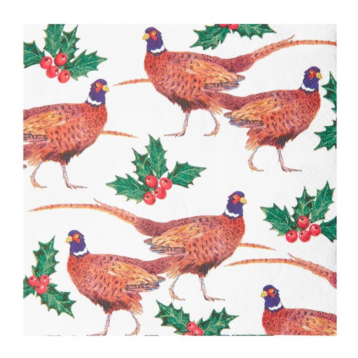 Festive Pheasant paper napkins by Talking Tables CH-Holly-Pheasnapkin available here at Karnival Costumes online Christmas party shop