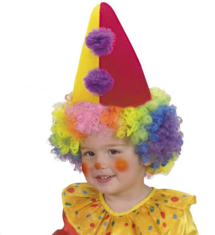 Children's traditional circus clown hat in two colours with pompoms by Widmann 3412B available from Karnival Costumes online party shop
