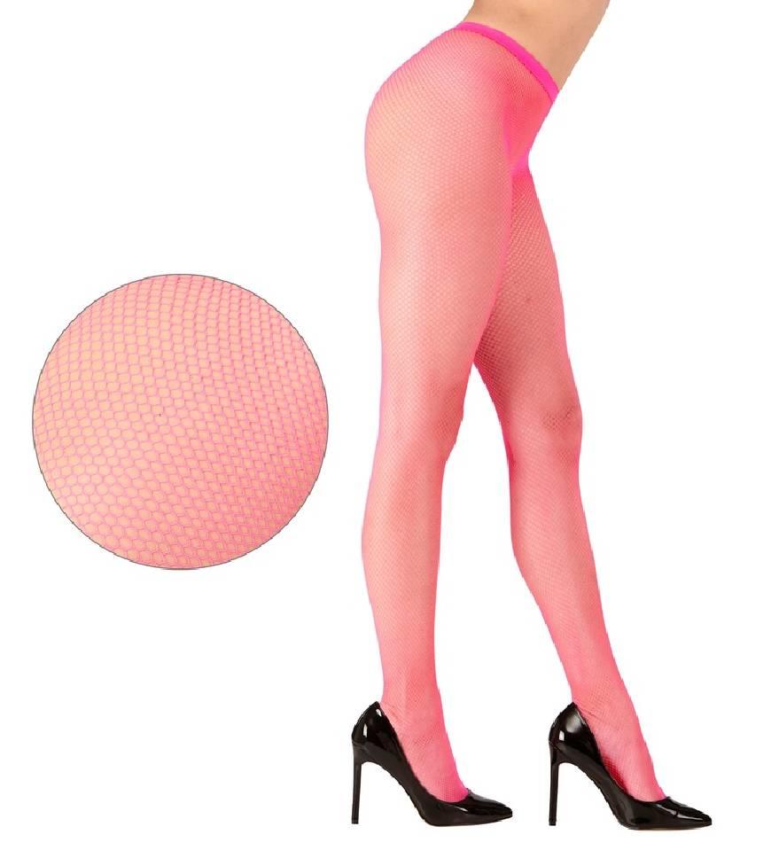 Neon Pink Fishnet Tights by Widmann 4754N available from a collection of adult fishnet hosiery here at Karnival Costumes online party shop
