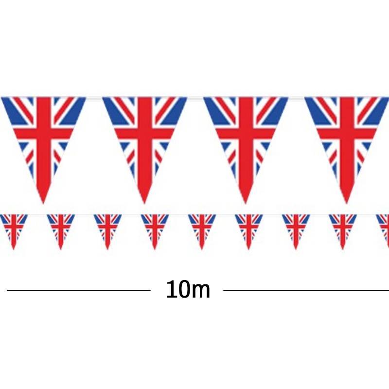 10m length of plastic Union Jack Pennant Bunting with 40 pennant flags by Amscan 9913043 available here at Karnival Costumes online party shop