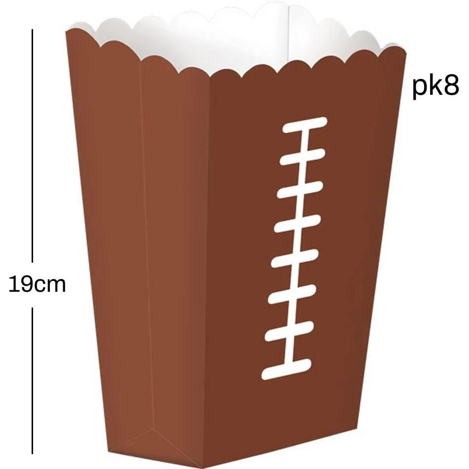 Pk8 19cm tall American NFL Football Popcorn Boxes by Amscan 290025 available from Karnival Costumes online party shop