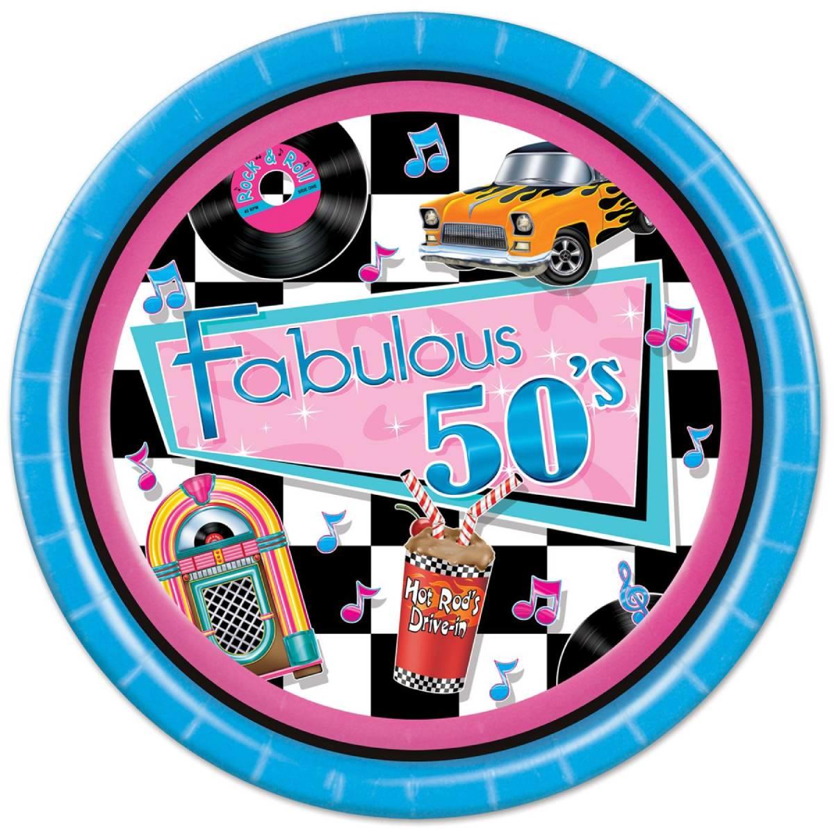 Fabulous 50s Paper Party Plates pk8 by Beistle 58035 available here at Karnival Costumes online party shop
