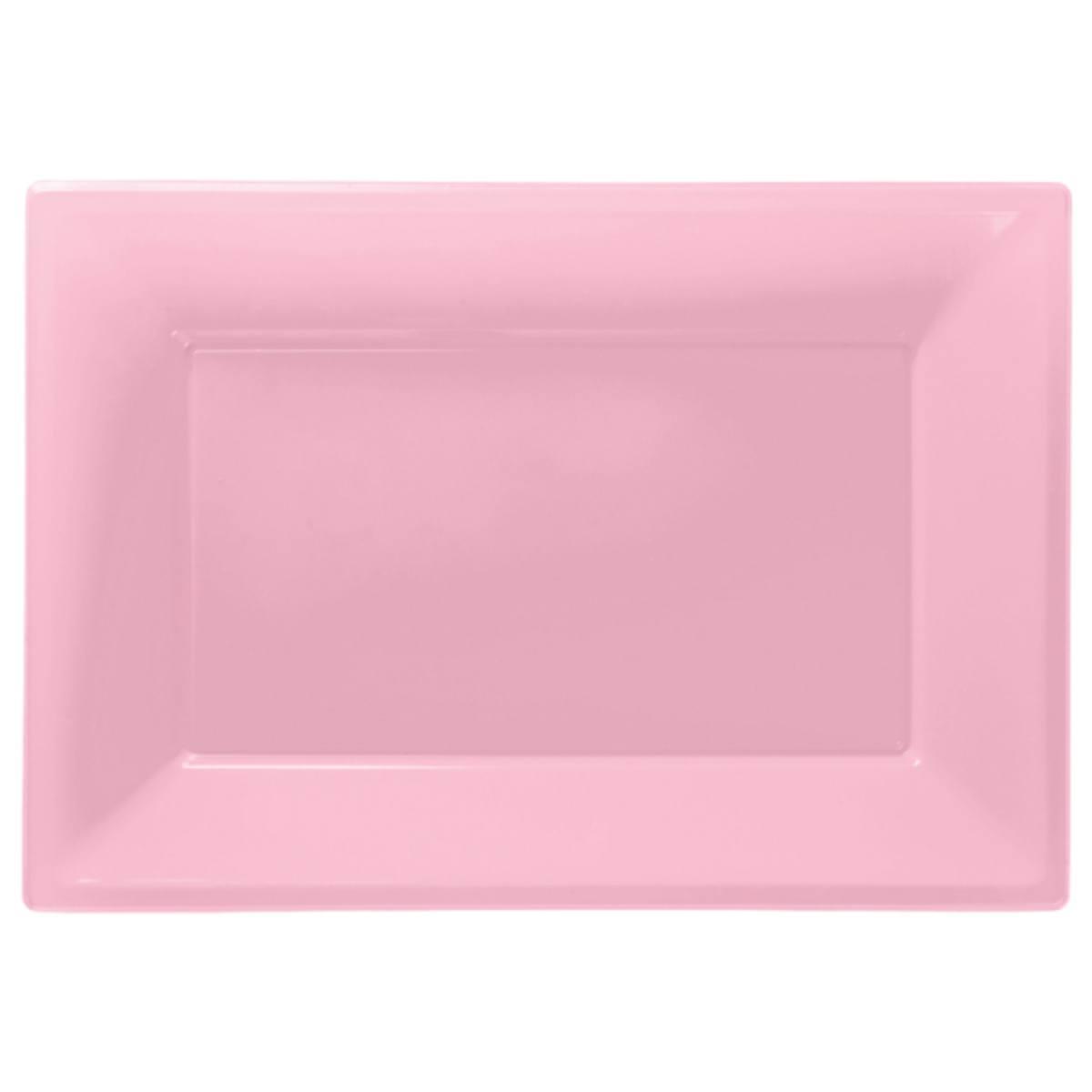 Pack of 3 Pink Plastic Serving Platters by Amscan and available from Karnival Costumes online party shop