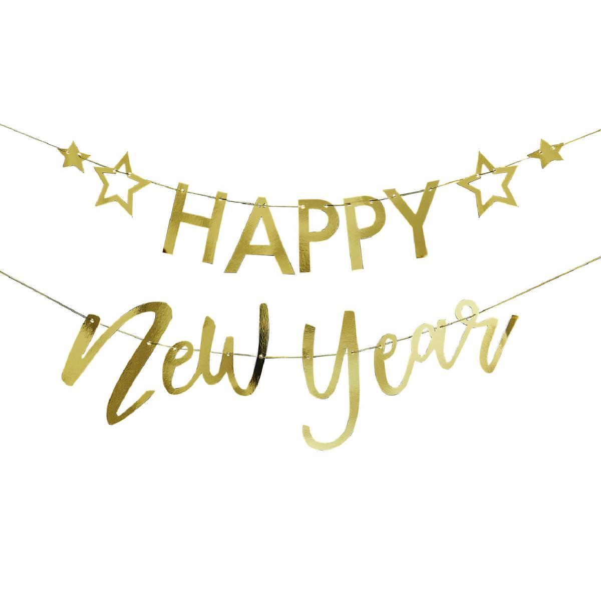 Happy New Year gold foil banner by Ginger Ray POP-414 available here at Karnival Costumes online party shop