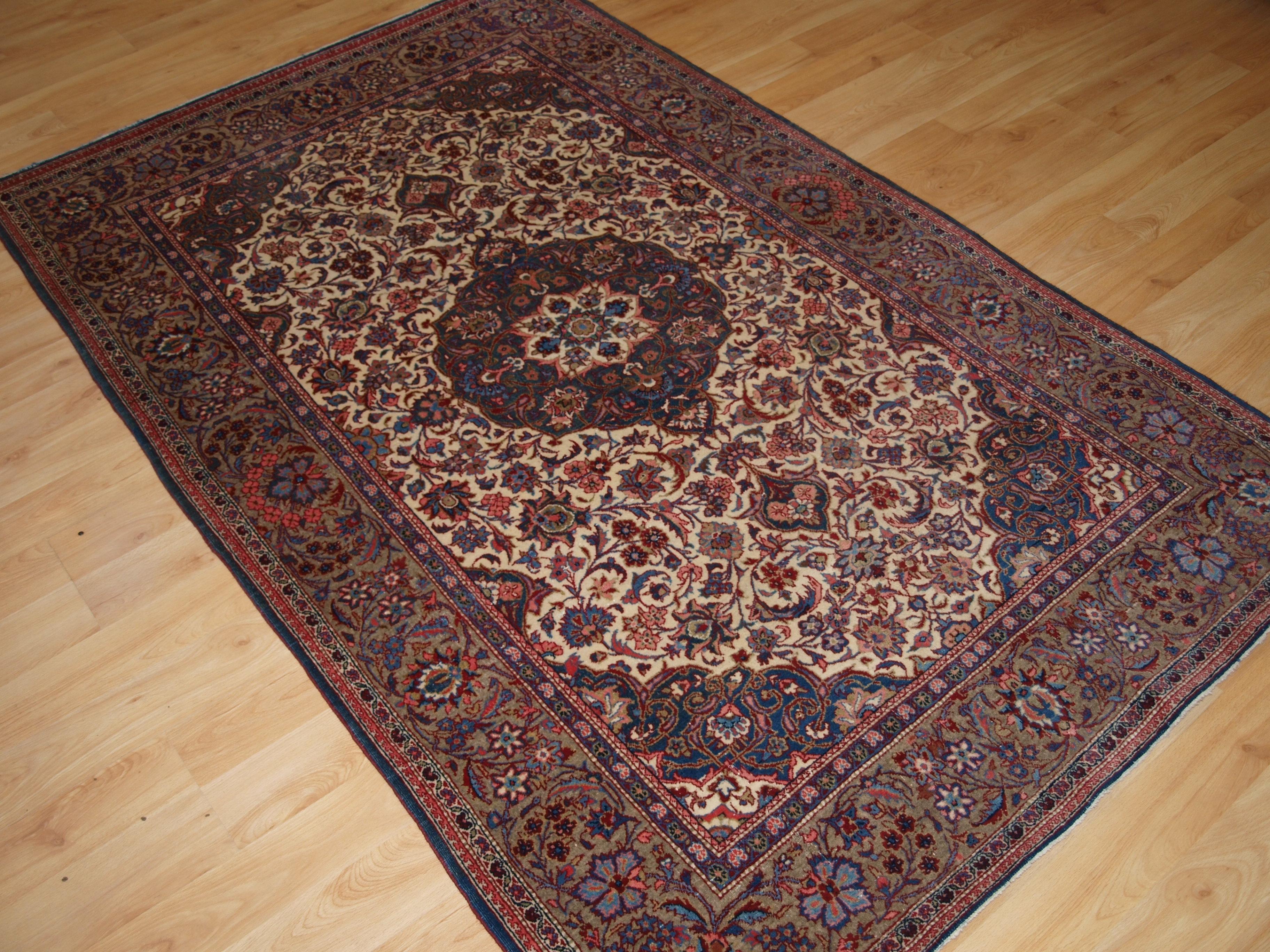 Antique Tabriz Rug Of Classic Fl Design With A Central Medallion On Light Ivory Ground
