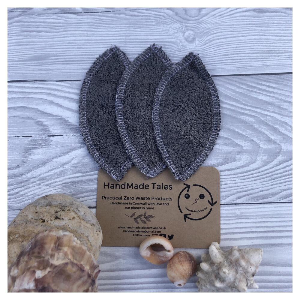 pack of 3 single layer grey bamboo terry toweling interlabial pads, handmade in Cornwall, UK by HandMade Tales
