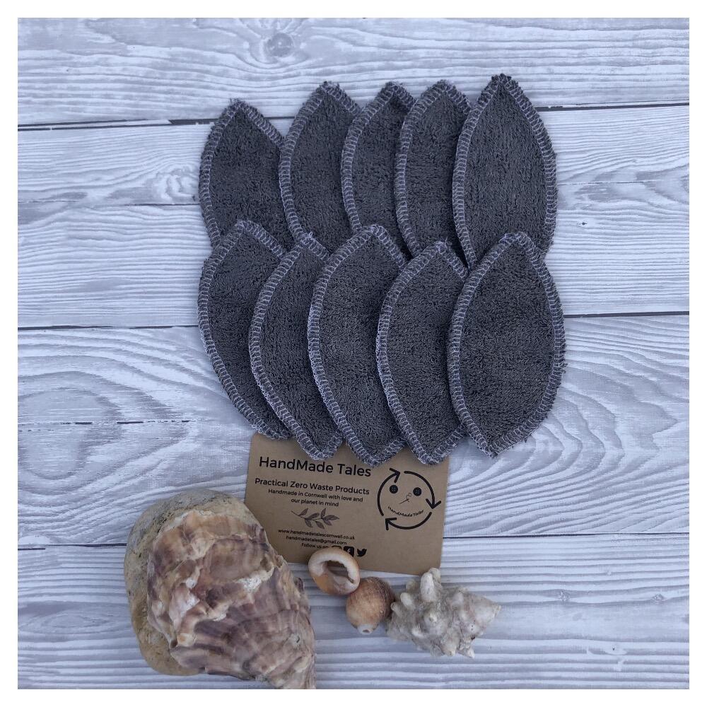 pack of 10 single layer grey bamboo terry toweling interlabial pads, handmade in Cornwall, UK by HandMade Tales