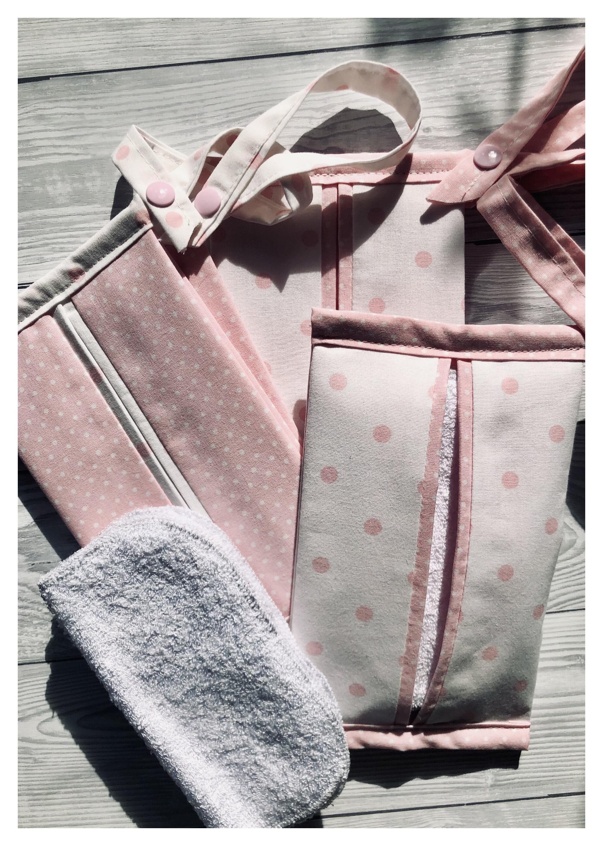 HandMade Tales White and Pink Polka Dots & Pink with White Polka Dots Wipes Holder with bamboo wipes example of use