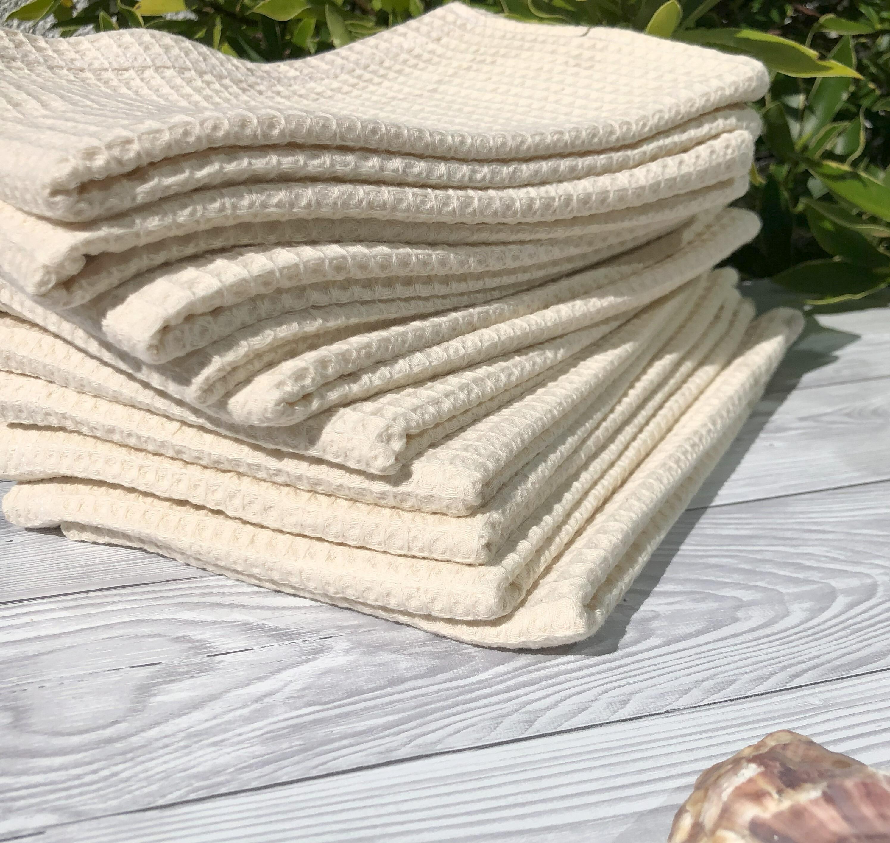 cotton waffle hand towels, natural colour, undyed