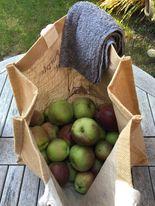 grey bamboo unpaper towels with a bag of apples