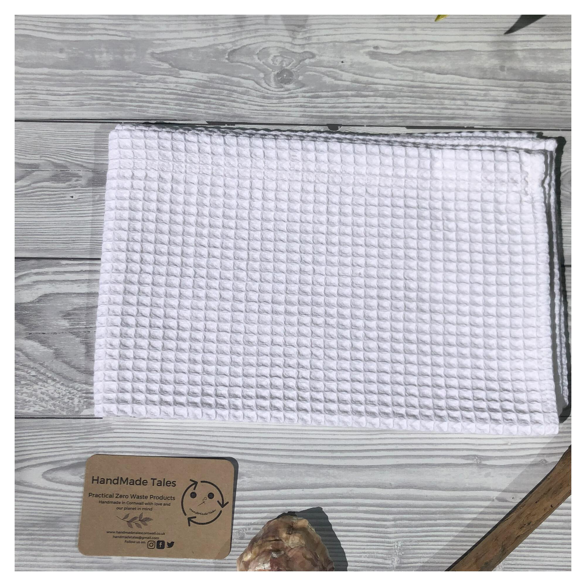100% cotton white waffle hand towel HandMade Tales handmade in the UK
