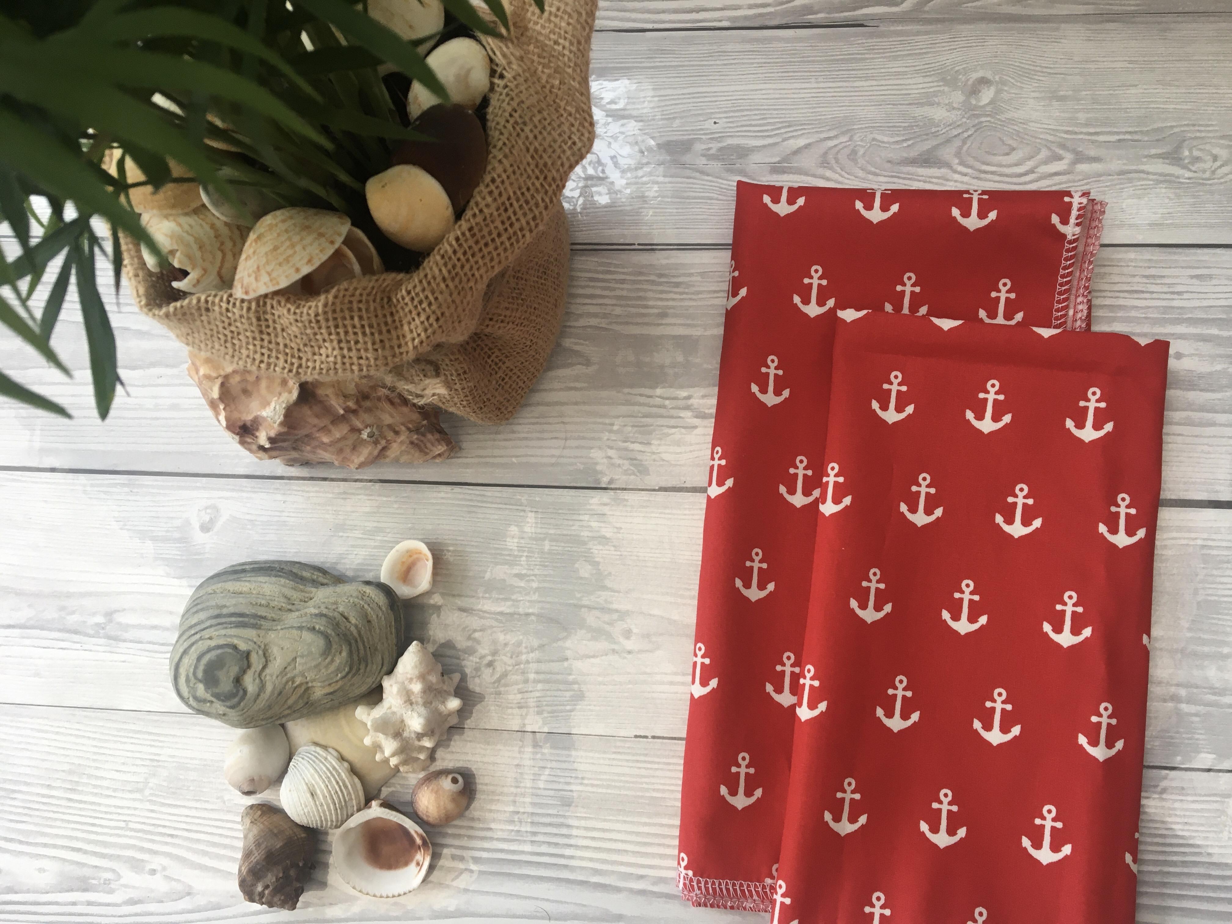 red with white anchors fabric reusable gift wrap