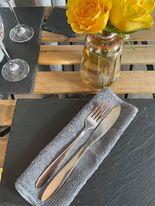 grey bamboo unpaper towels with cutlery as napkin