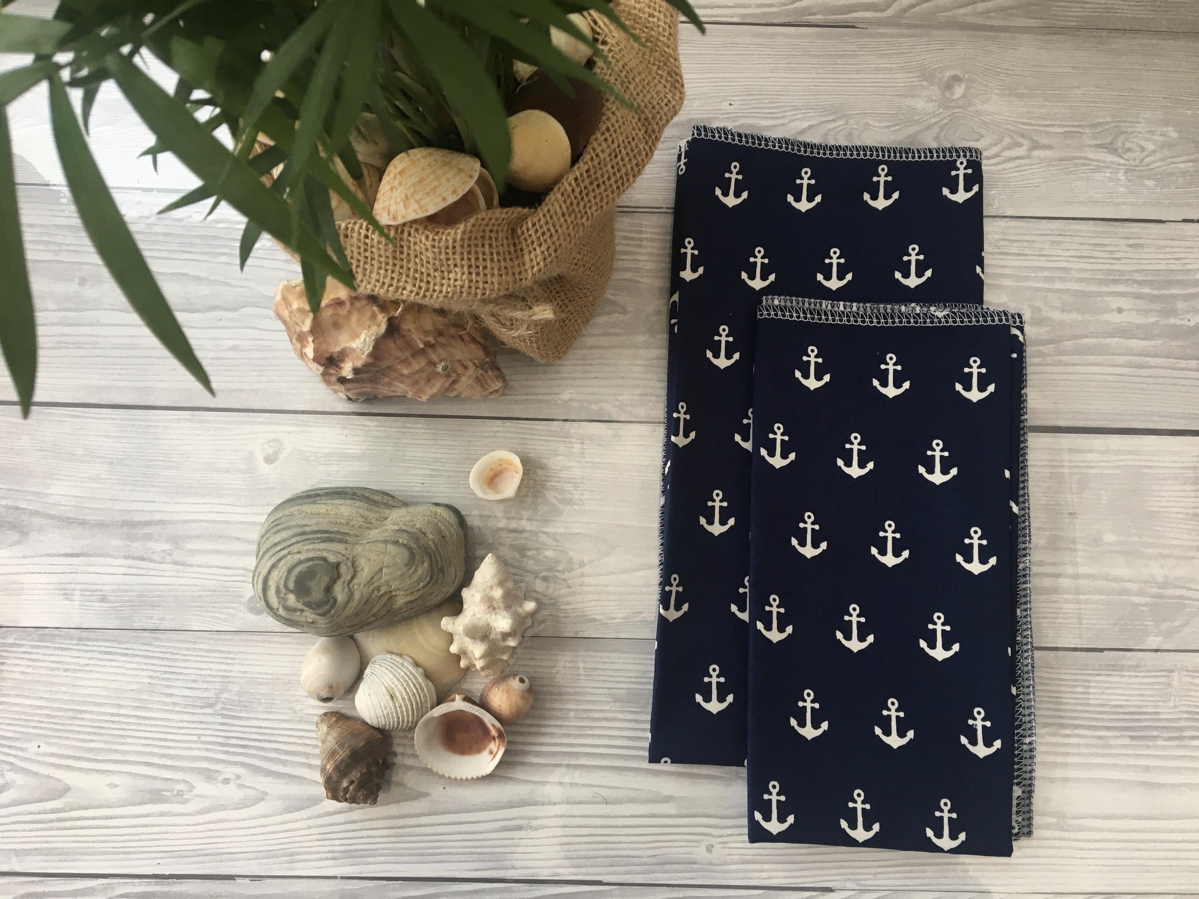 navy blue with white anchors fabric reusable gift wrap