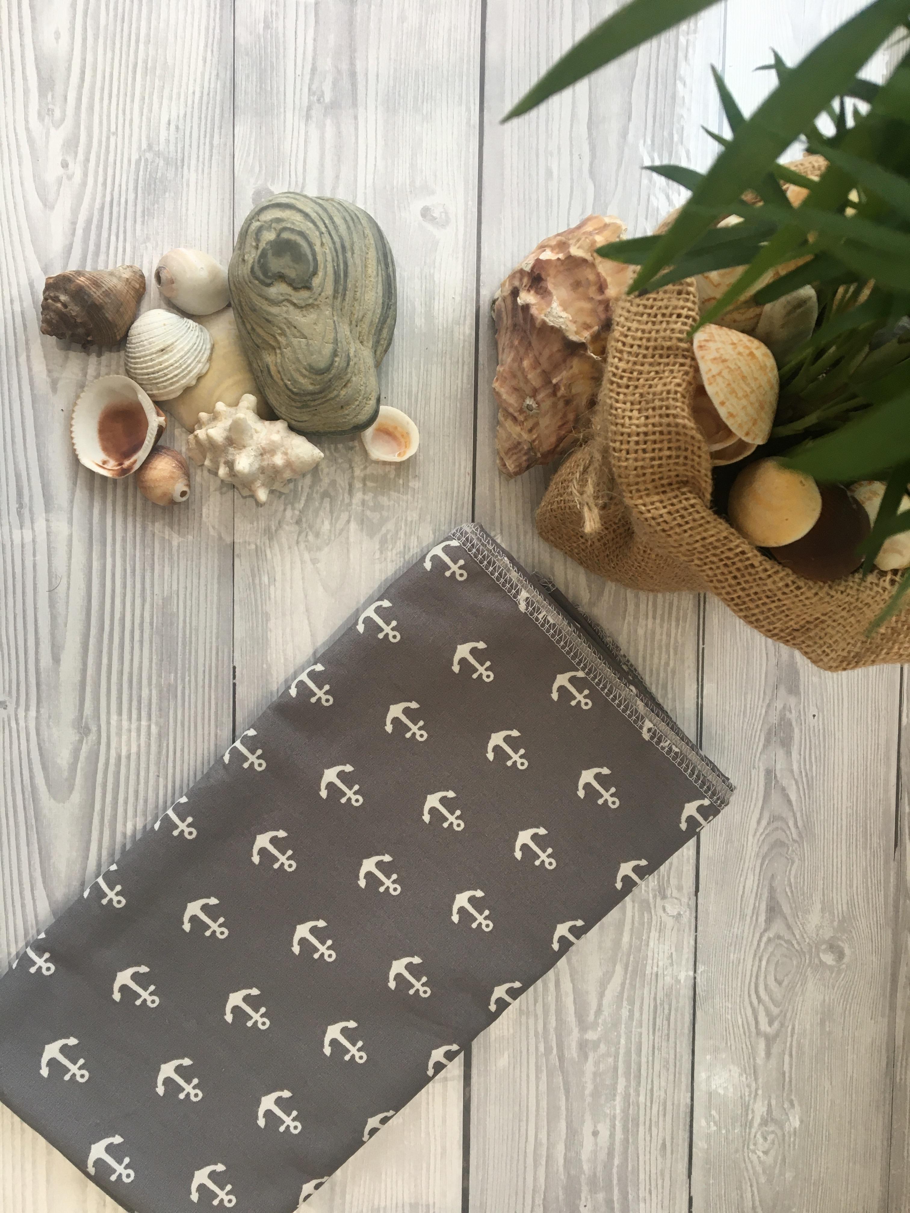 grey with white anchors fabric reusable gift wrap