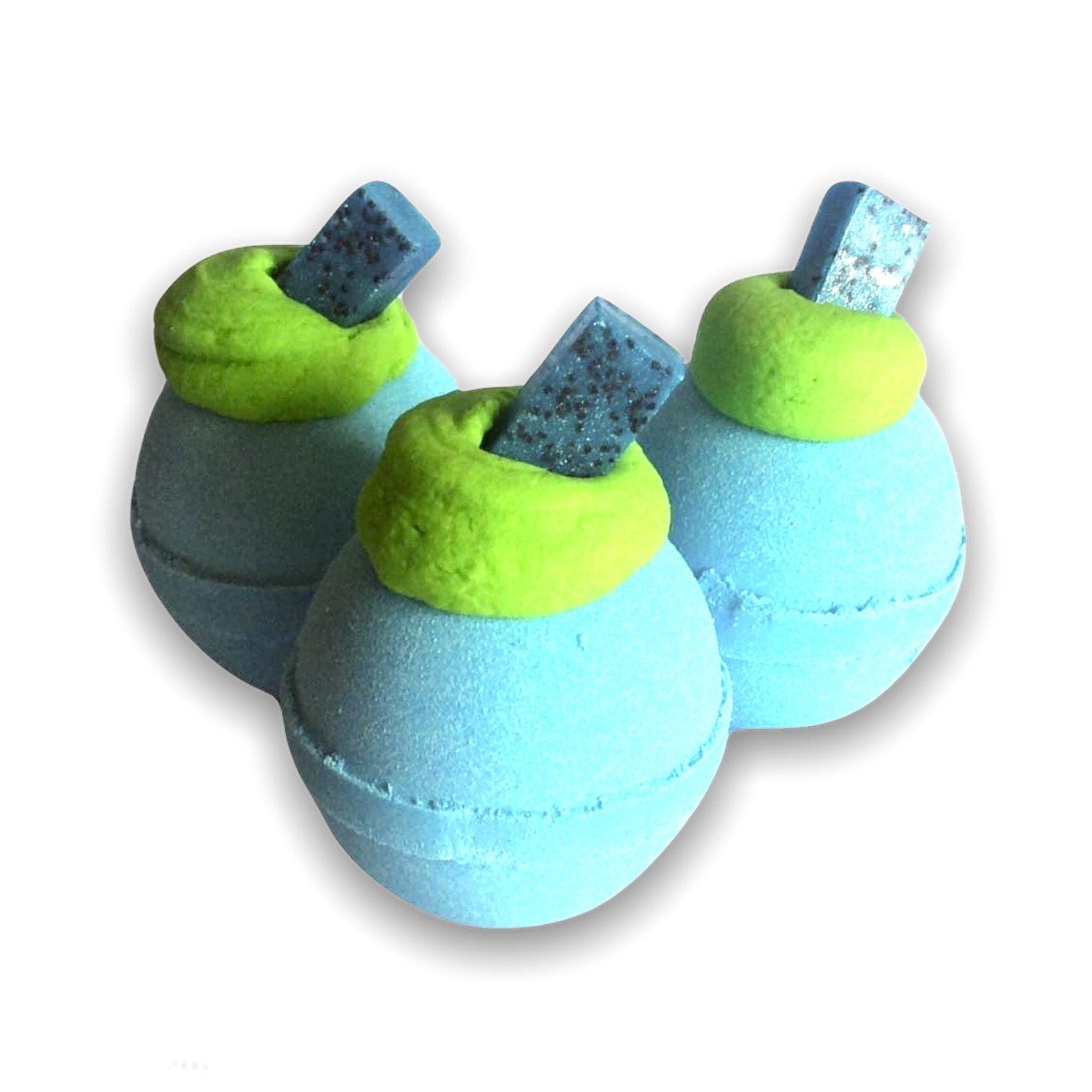 3 Blue Man bath bombs, including a blue embed,