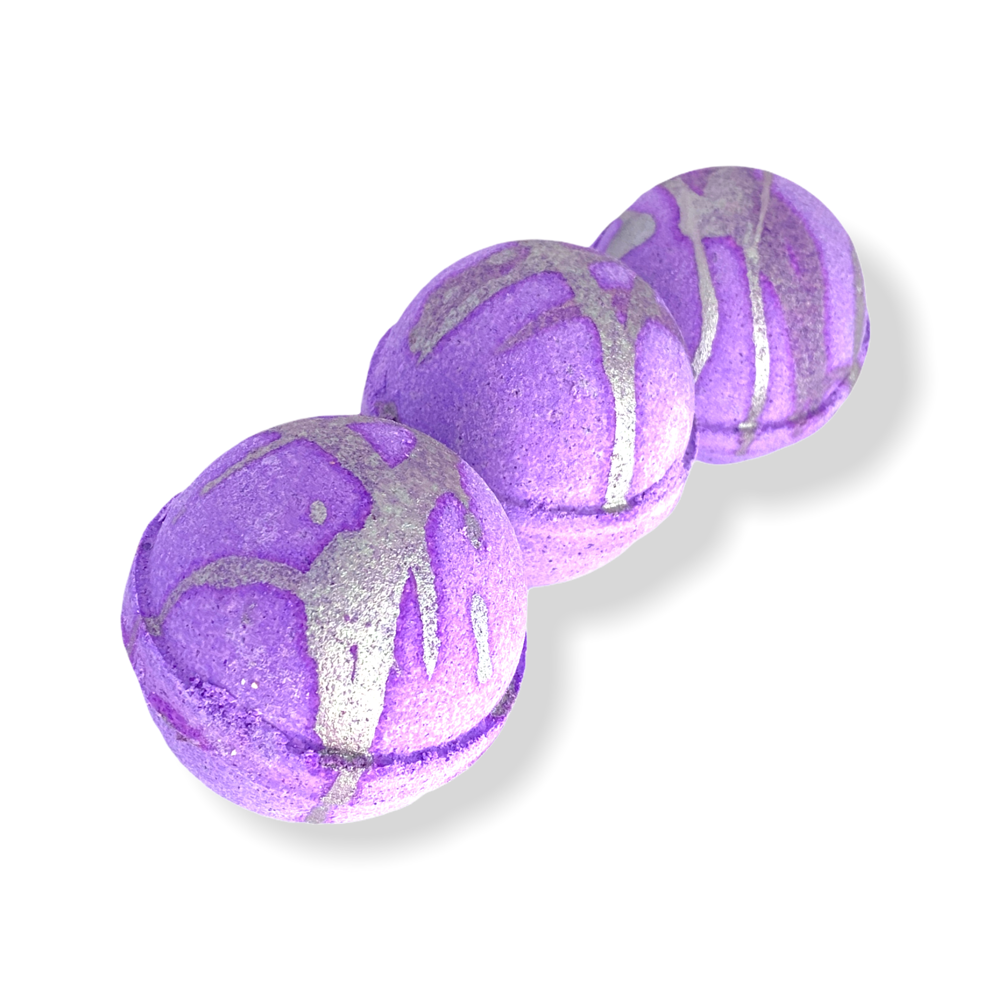 3 purple bath bomb bath bombs with silver decoration