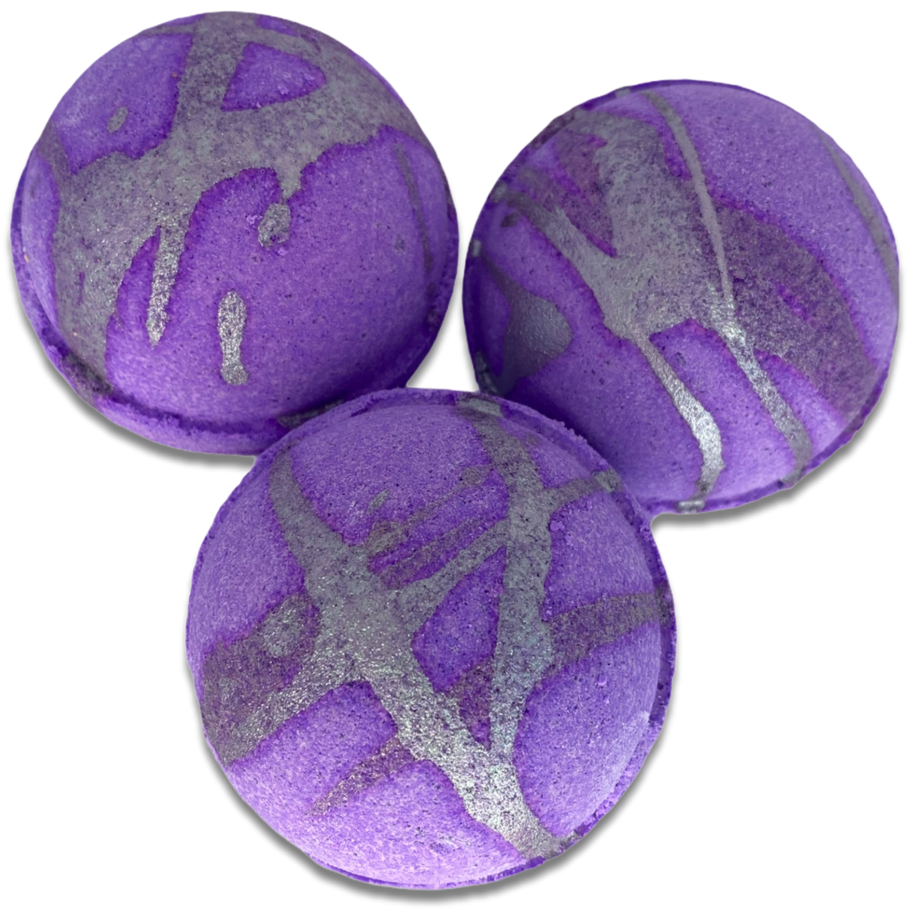 3 purple bath bomb bath bombs with silver decoration