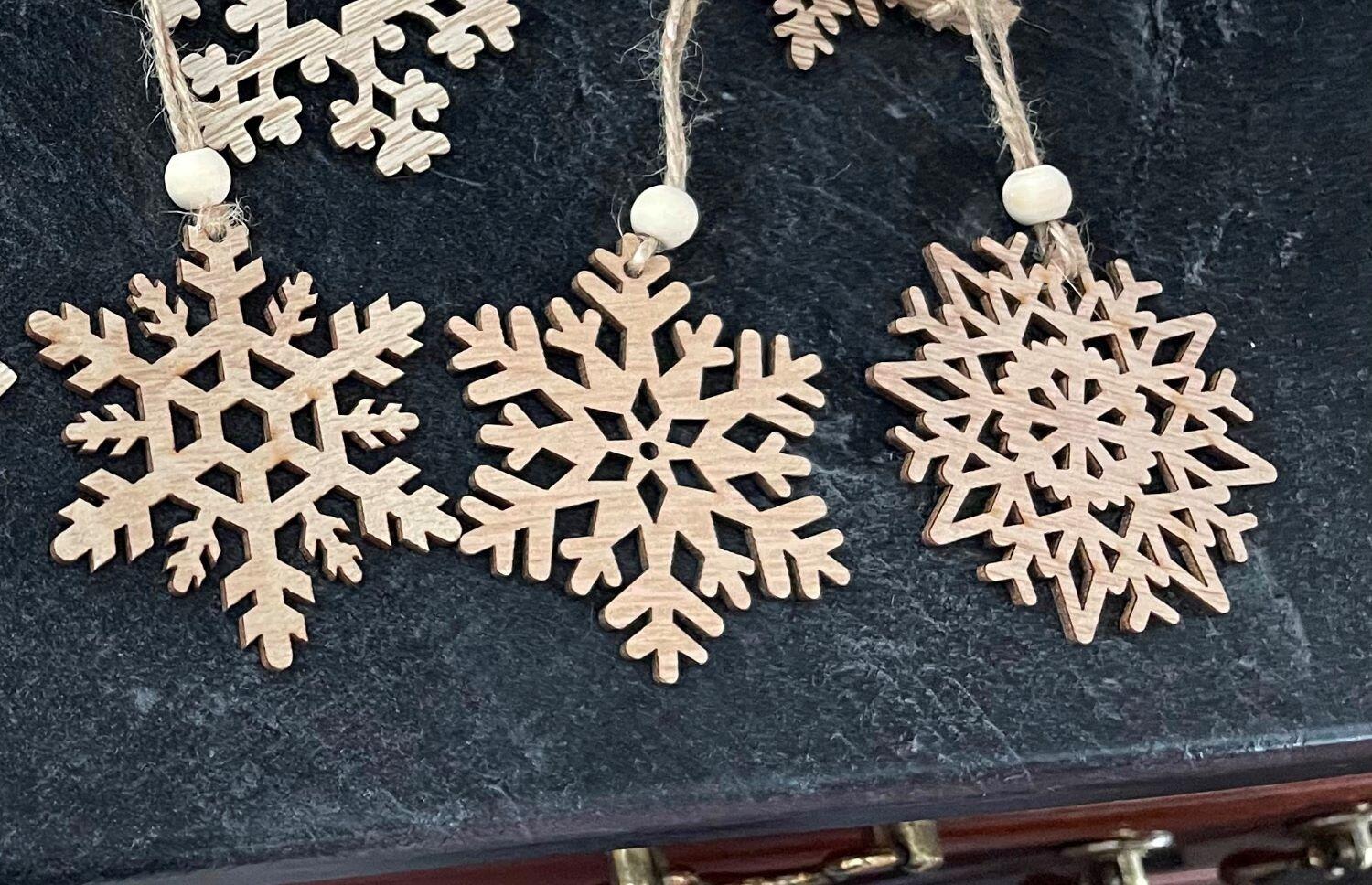 Wooden snowflake decorations