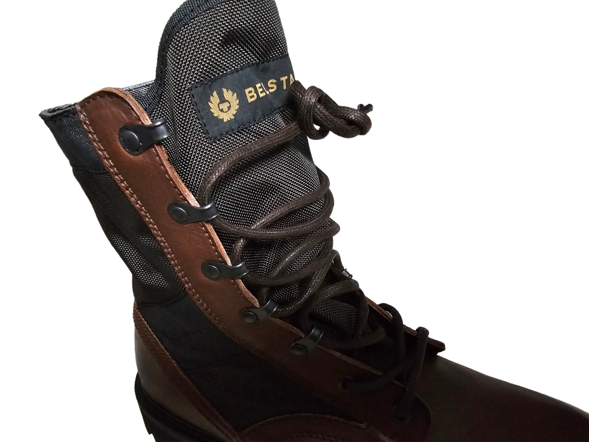 BELSTAFF TROOPER LACE UP BOOTS COGNAC LEATHER & CANVAS display picture 1