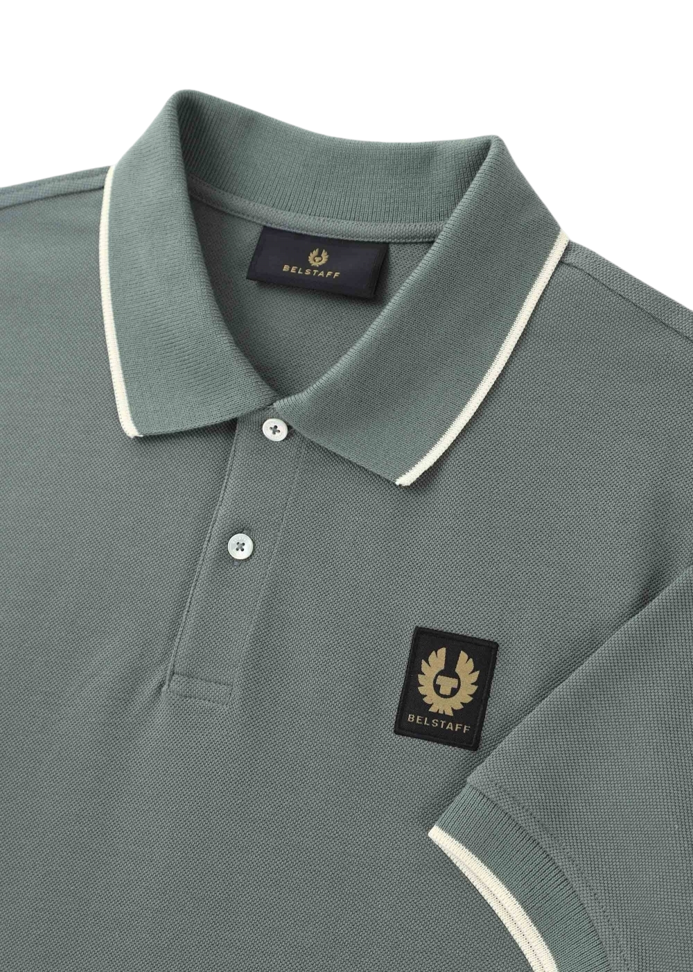 Belstaff Patch Short Sleeve Polo Tipped Mineral Green