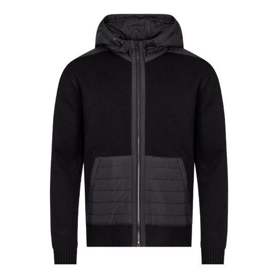 Belstaff Kenner Hooded Black Wool Knit Hybrid Jacket Cardigan