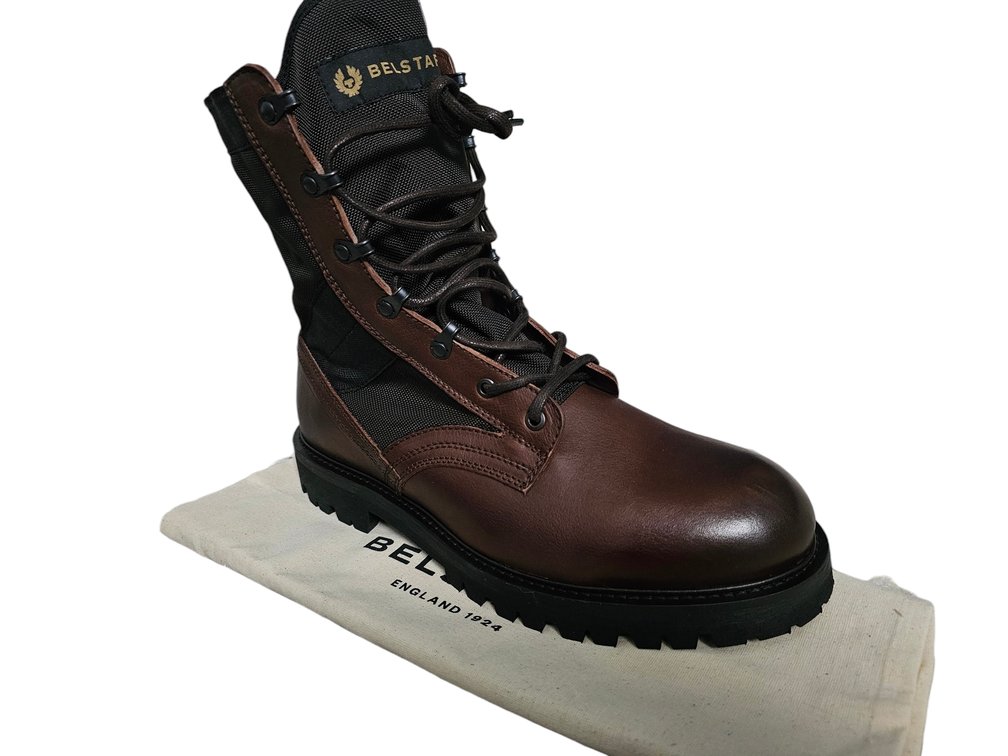 BELSTAFF TROOPER LACE UP BOOTS COGNAC LEATHER CANVAS