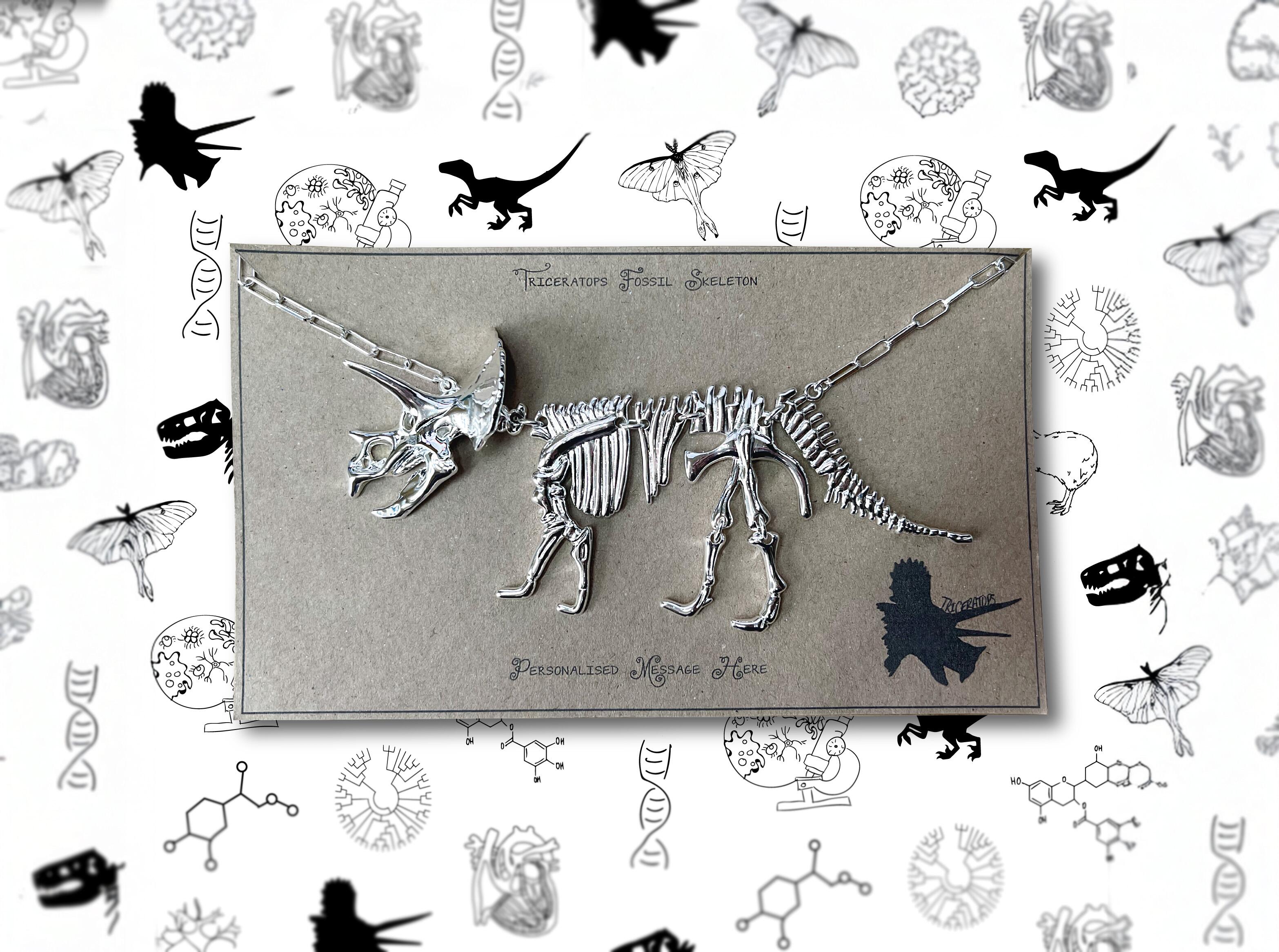 Triceratops necklace with personalised backing card